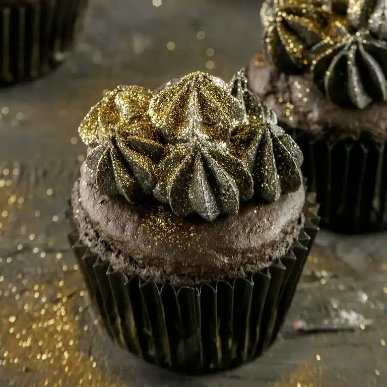 Chocolate dessert decorated with edible gold dust